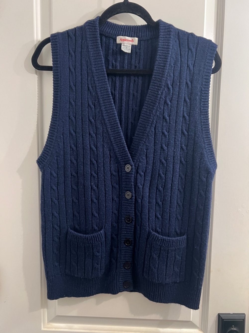 Appleseed's Navy Cable-Knit Button Front Sweater Vest